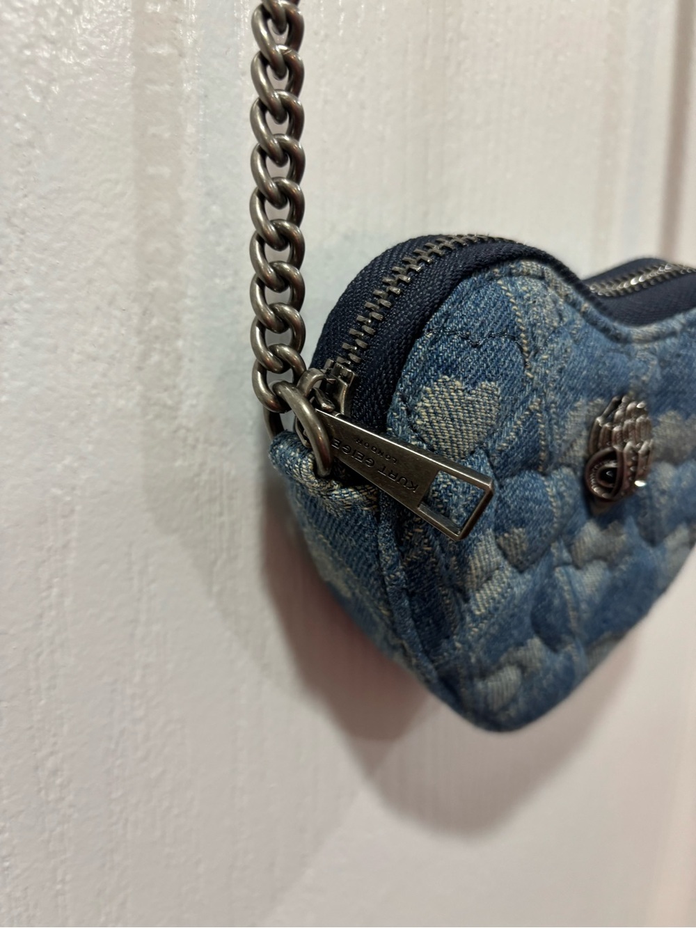 NWT authentic Kurt Geiger Denim Heart Quilted Mini Crossbody Bag - Blue - Picture 6 of 7